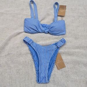 Belook, NWT, Blue Textured Striped Knot Bikini Set